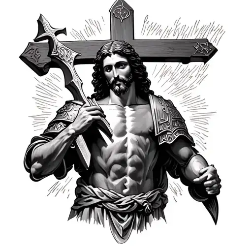 Luke 1 v 37 with cross and Jesus in it with the armor tattoo design idea