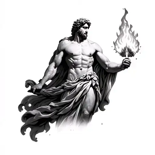 Greek mythology Prometheus holding fire tattoo design idea