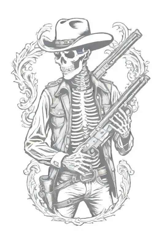 cowboy skeleton holding shotgun tattoo design idea