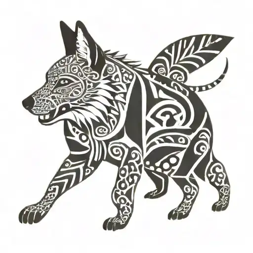 Black dingo with white rabbit in it's mouth tattoo design idea
