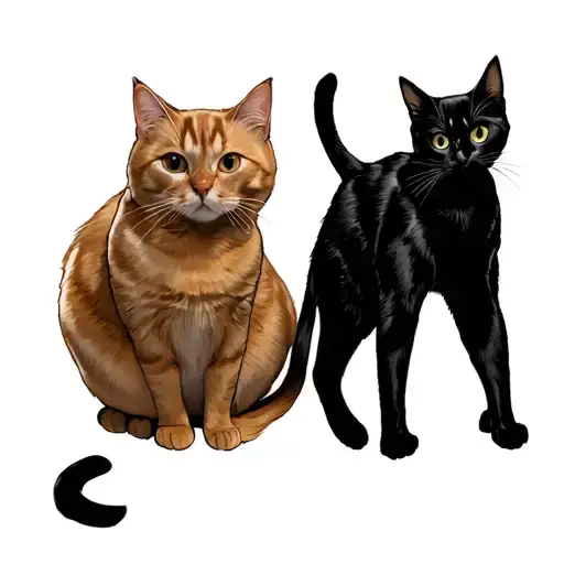 fat orange cat and skinny black cat tattoo design idea