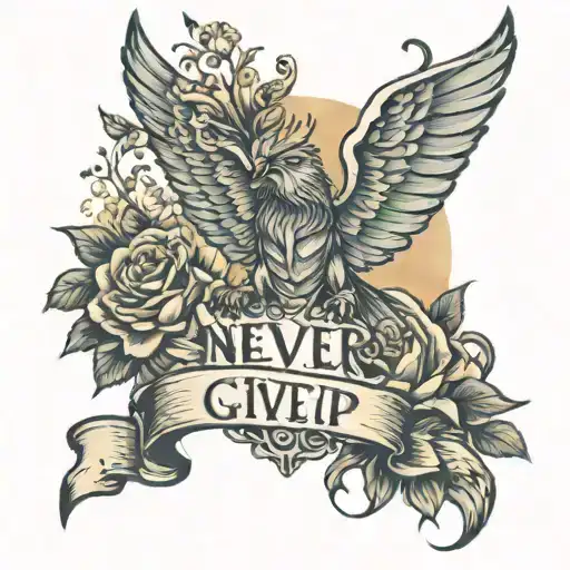 never give up tattoo design idea