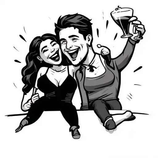 cartoon male female friends drunk having a laugh i smile tattoo design idea