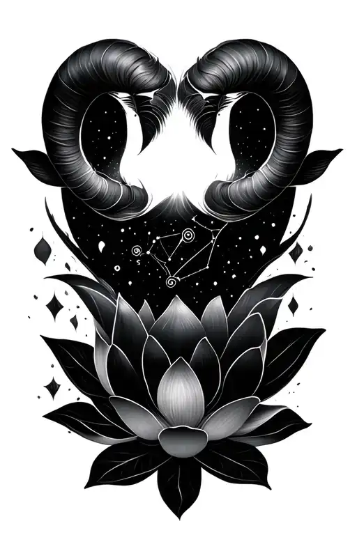 lotus flower and Aries constellation tattoo design idea
