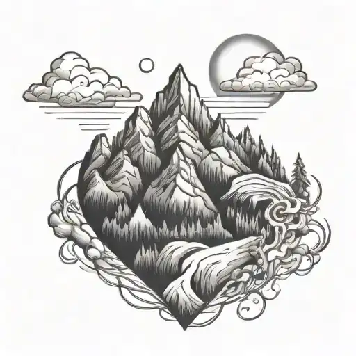mountains and seclusion and heart attack  tattoo design idea