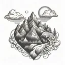 mountains and seclusion and heart attack  tattoo design idea