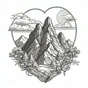 mountains and seclusion and heart attack  tattoo design idea