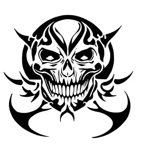 Demonic Skull smiling tattoo design idea