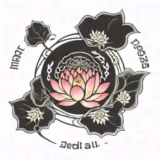 lotus inside zen circle with text This too shall pass outside the circle tattoo design idea