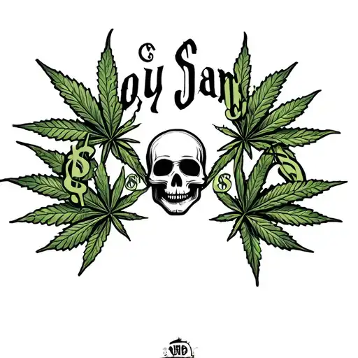 "Joey James " marijuana leaves forming the shape, dollar sign symbols forming in smok hear no evil see no evil speak no evil skulls tattoo design idea