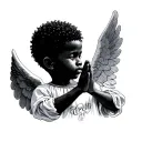 African American angel boy praying looking sideways tattoo design idea