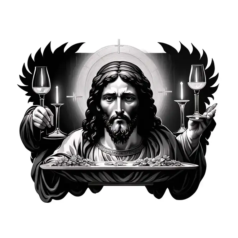 holy supper Jesus Christ with blurred face tattoo design idea