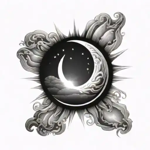 crescent moon with rays radiating light tattoo design idea