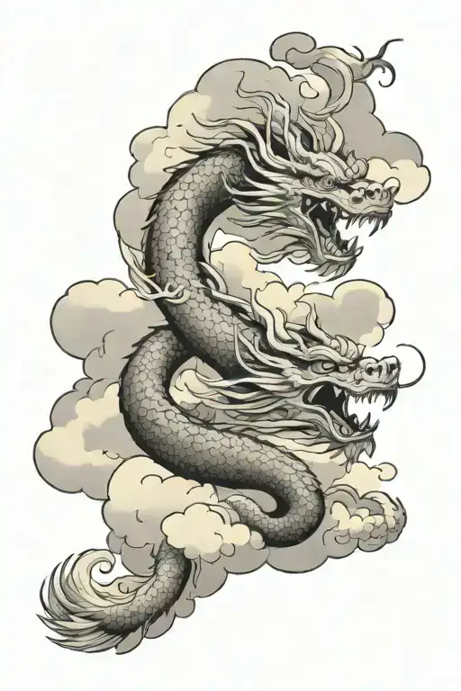 japanese dragon with clouds surrounding tattoo design idea