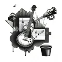 Incorporate musical notes and instruments into a favela landscape tattoo design idea