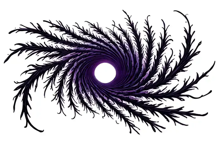 A spiraltunnel with dark plants growing in the shape of the tunnel. Tim burton style. Purple colored.  tattoo design idea