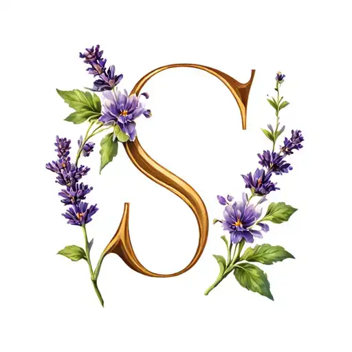 2x letter s, pistachio seed, lavender flower tattoo design idea