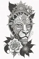 Nigerian mask; sunsetting on beach; lion; rose; compass  tattoo design idea