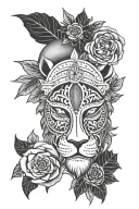 Nigerian mask; sunsetting on beach; lion; rose; compass  tattoo design idea