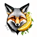 fox curled around a serento lemon tattoo design idea