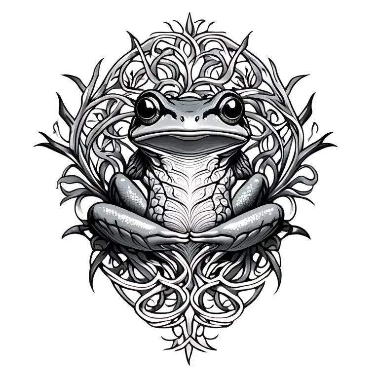 Kambo Frog, ayahuasca vines intertwining tattoo design idea