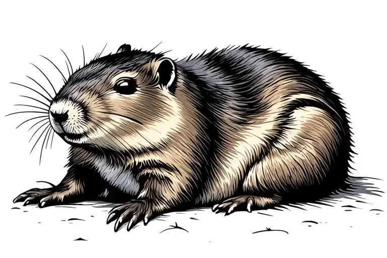 a groundhog napping with its eyes closed tattoo design idea
