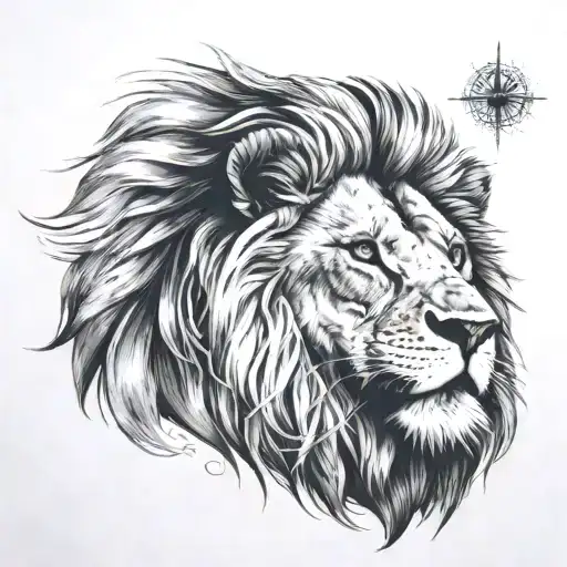 lion with compass pointing northwest tattoo design idea