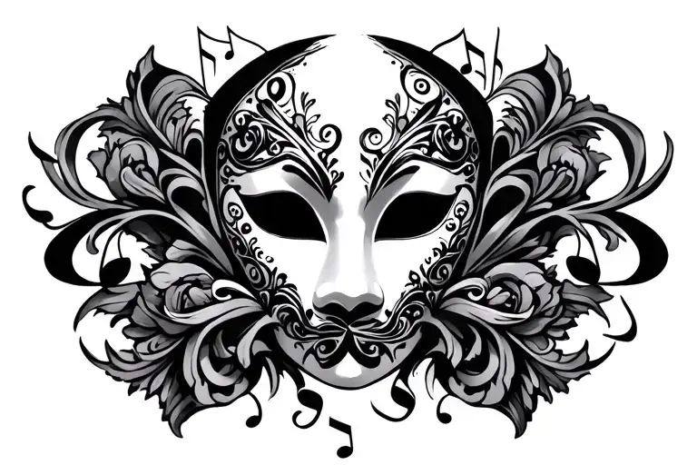 venetian mask music notes tattoo design idea