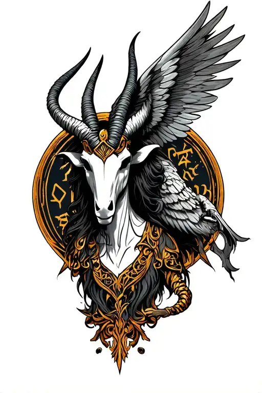 arcangel Uriel with capricorn zodiac sign tattoo design idea