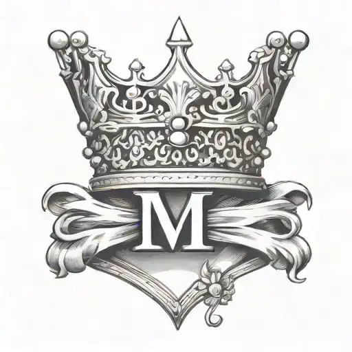the letter M with a kings crown hanging tattoo design idea