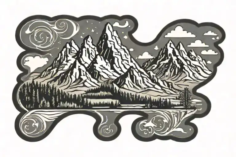 Teton mountains, Jaxon, Jace, Joy written tattoo design idea