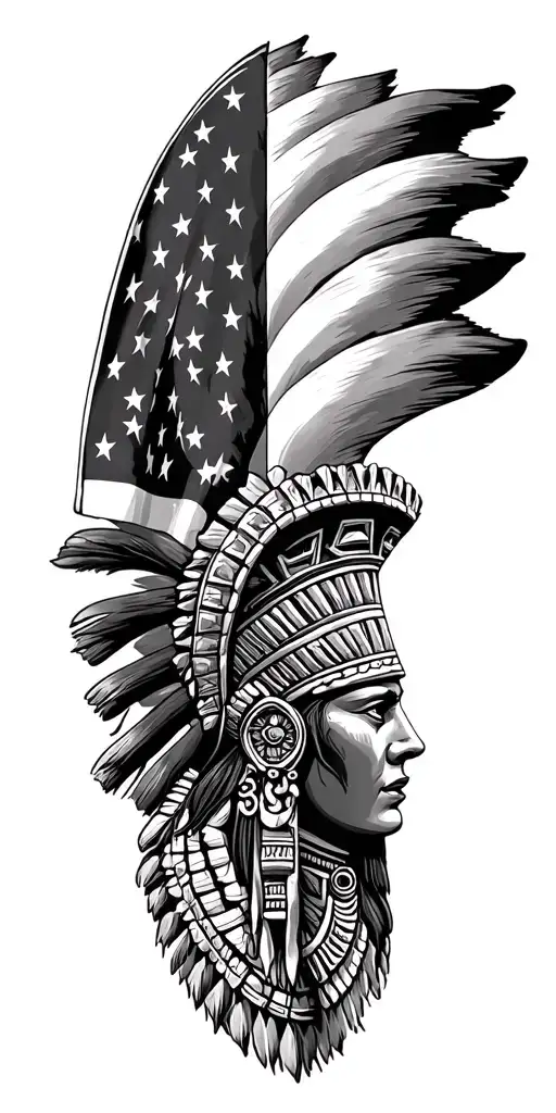 American and Mexican flag with Mayan inspiration  tattoo design idea