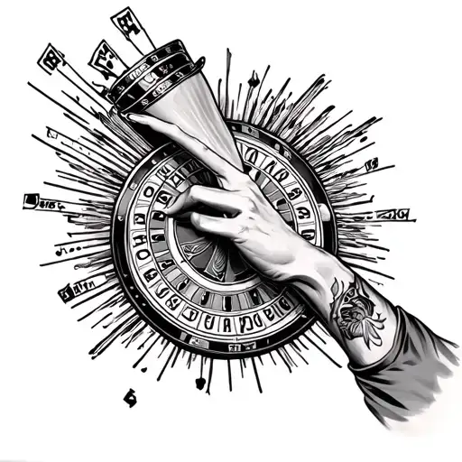 forearm sleeve featuring lifes a gamble roulette tattoo design idea