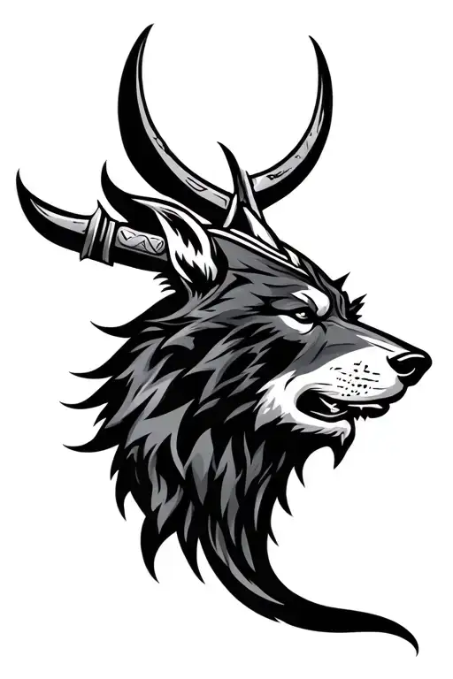 Viking Bear Wolf head tattoo design idea