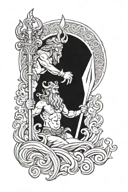poseidon holding the trident tattoo design idea