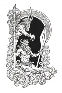 poseidon holding the trident tattoo design idea