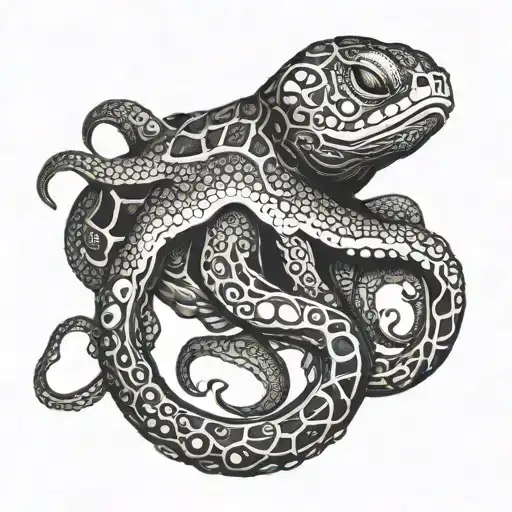 octopus wrapped around turtle swimming tattoo design idea