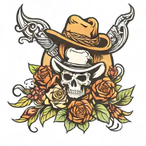cowboy rebel logo mixed bouquet tattoo design idea