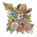 cowboy rebel logo mixed bouquet tattoo design idea