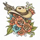 cowboy rebel logo mixed bouquet tattoo design idea