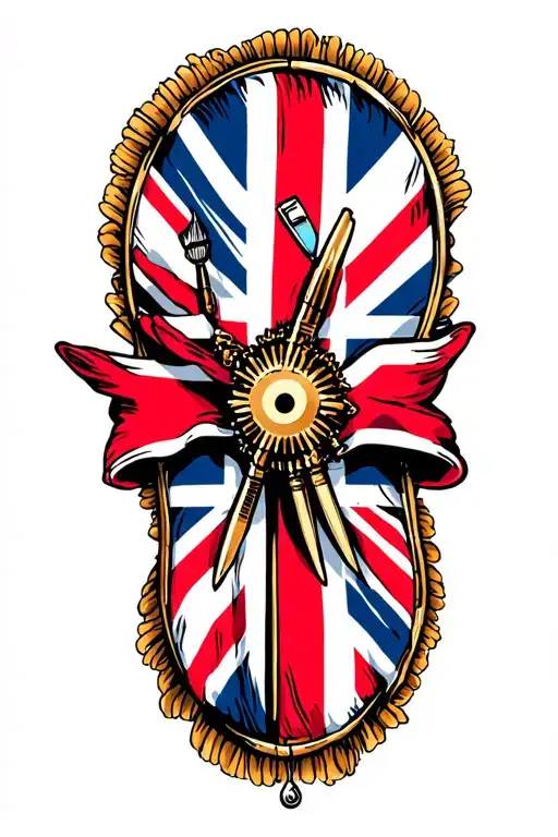 dart pin with UK flag waving tattoo design idea