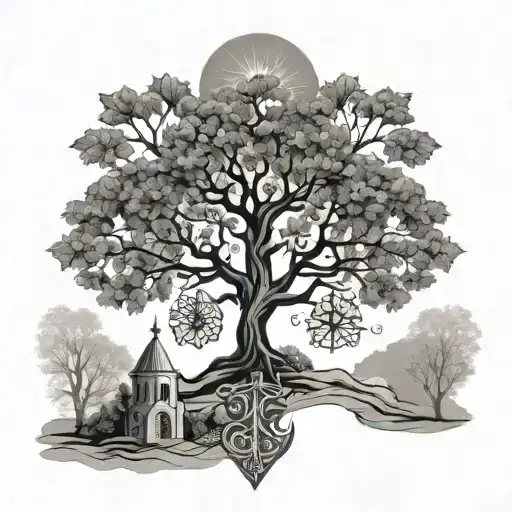 knights templar sacred geometry tree tattoo design idea