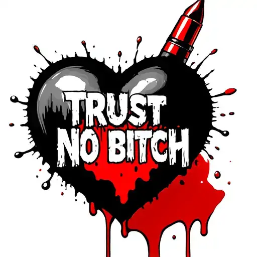A black heart with a red bullet hole with blood dripping out and the words trust no bitch in Russian  tattoo design idea