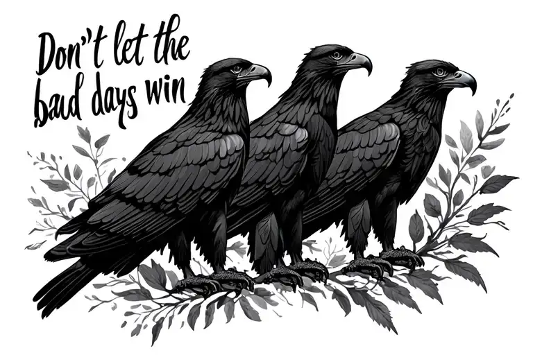 "Don't let the bad days win" in legible font accompanied by four small, solid black eagle silhouettes tattoo design idea
