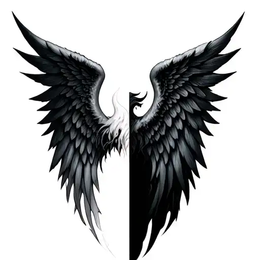 half demon, half angel wings tattoo design idea