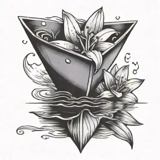 lily in a childish paper boat, with numbers 3, 7 and 13 on boat tattoo design idea