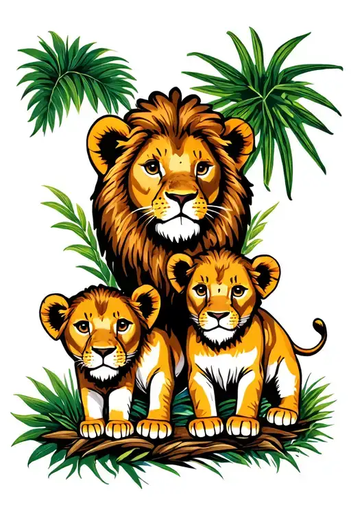 3 baby lions in jungle setting tattoo design idea