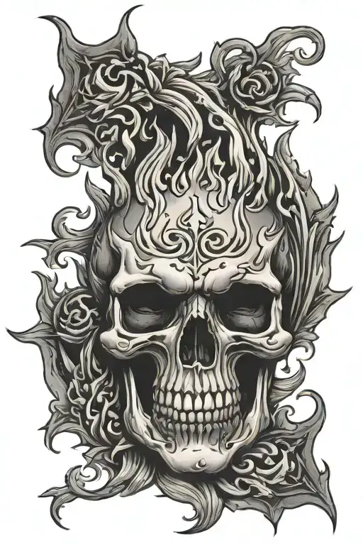 skull fire flames tattoo design idea