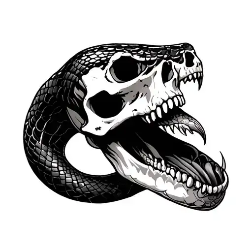 snake eating skull line tattoo design idea