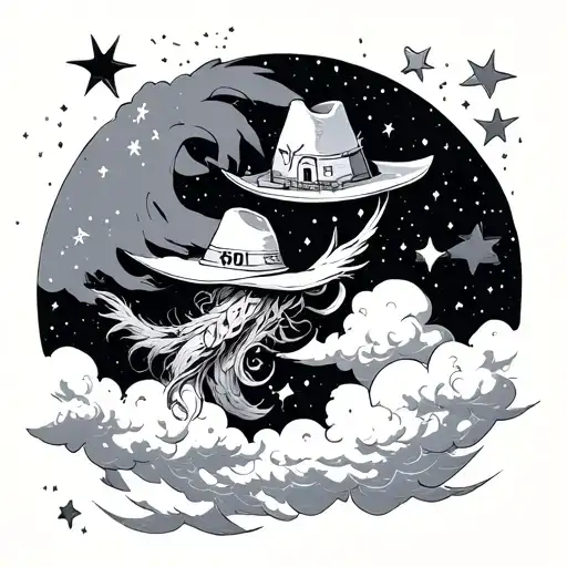 skol & hatti in the sky filled with stars and clouds tattoo design idea